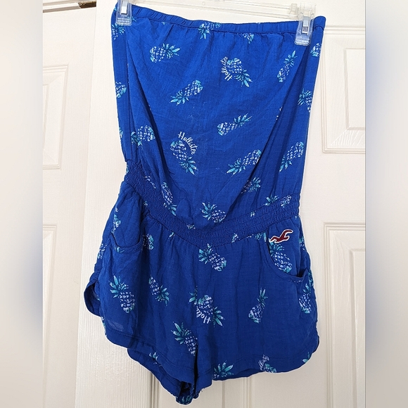 Hollister Pineapple Print Blue Tube Top Romper - Picture 1 of 6